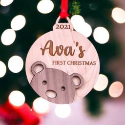 Personalised Baby's First Christmas Bauble - Wooden Teddy Bear Ornament Newborn Keepsake Gift - thumbnail 1