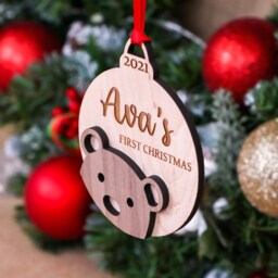 Personalised Baby's First Christmas Bauble - Wooden Teddy Bear Ornament Newborn Keepsake Gift - thumbnail 3