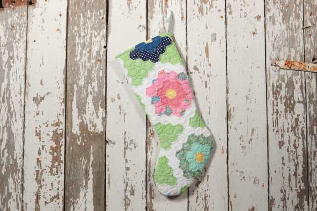 Hand Stitched Quilted Christmas Stocking Vintage Grandma's Garden Decor - image 1
