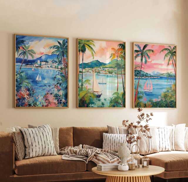 Set Of 3 Martinique Posters, Caribbean Travel Prints, Island Wall Art Sets, Tropical Poster Coastal Home Decor Gift - image 1
