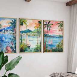 Set Of 3 Martinique Posters, Caribbean Travel Prints, Island Wall Art Sets, Tropical Poster Coastal Home Decor Gift - thumbnail 3