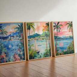 Set Of 3 Martinique Posters, Caribbean Travel Prints, Island Wall Art Sets, Tropical Poster Coastal Home Decor Gift - thumbnail 2