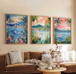 Set Of 3 Martinique Posters, Caribbean Travel Prints, Island Wall Art Sets, Tropical Poster Coastal Home Decor Gift - thumbnail 1