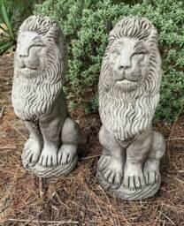 stone Garden Pair Of Tall Sitting Proud Lion Ornaments - thumbnail 1