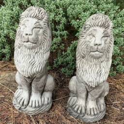 stone Garden Pair Of Tall Sitting Proud Lion Ornaments - thumbnail 2
