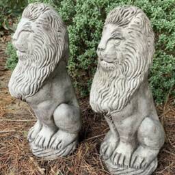 stone Garden Pair Of Tall Sitting Proud Lion Ornaments - thumbnail 3