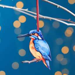Kingfisher Christmas Tree Ornament, Festive Watercolour Birch Plywood Decoration