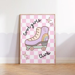 Retro Cool Girls Club Wall Print, Pastel Roller Skate Checkered Print For Childrens Bedroom Or Nursery - thumbnail 2
