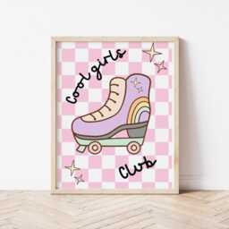 Retro Cool Girls Club Wall Print, Pastel Roller Skate Checkered Print For Childrens Bedroom Or Nursery - thumbnail 3