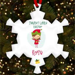 Brown Hair Girl Elf Snowflake Personalised Christmas Tree Ornament Decoration