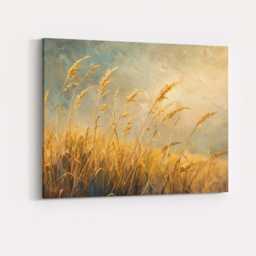 Golden Meadow Grass Soft Impressionist Landscape Canvas Wall Art Print Decor Picture Ready To Hang - thumbnail 4