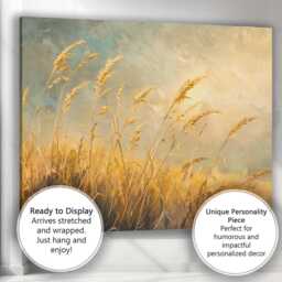 Golden Meadow Grass Soft Impressionist Landscape Canvas Wall Art Print Decor Picture Ready To Hang - thumbnail 3