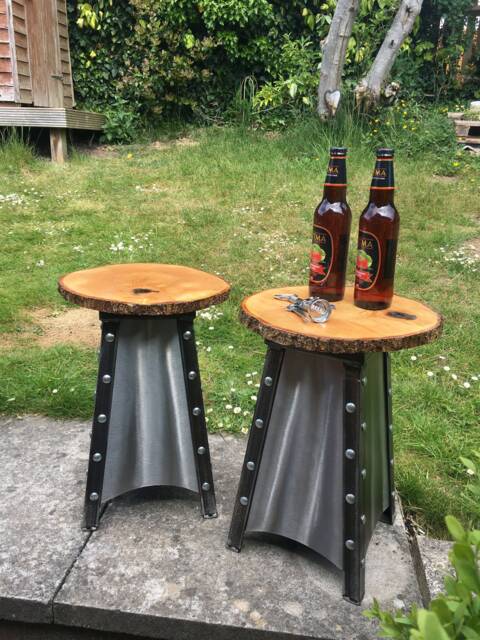 Industrial Modern Stools-Patio Stools - Barbecue Seating-New York Loft Chic-Pair Of Stools-Man Cave-Garden Seats-5Th Wedding Anniversary - image 1