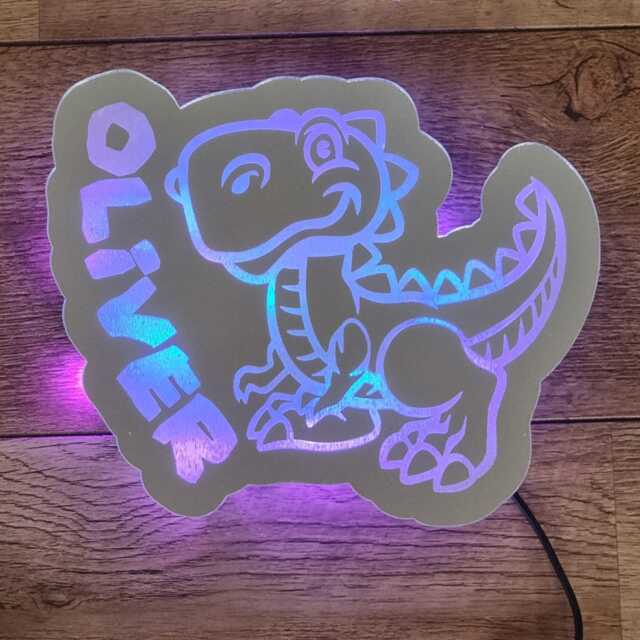Dinosaur Rainbow Led Light Up Mirror Or Freestanding Bed Lamp Personalised - image 1