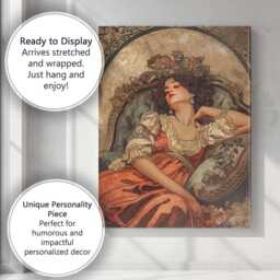Sleeping Victorian Lady Floral Art Nouveau Portrait Canvas Wall Print Decor Picture Ready To Hang - thumbnail 3