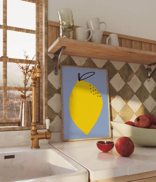 Lemon Unframed Print - Fruit Minimalistic Poster Kitchen Art Prints Decor Colourful Cute - image 1