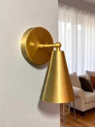 1 Light Raw Brass Wall Sconce - Sconces Lamp Mid Century Modern Brass Italian Scone Cone - thumbnail 1