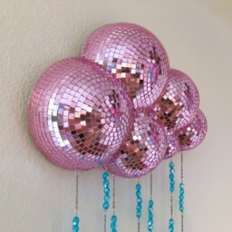Pink Disco Rain Cloud - Beaded Mirror Wall Hanging Funky Maximalist Pop Art Dopamine Decor - thumbnail 3