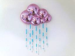 Pink Disco Rain Cloud - Beaded Mirror Wall Hanging Funky Maximalist Pop Art Dopamine Decor - thumbnail 1