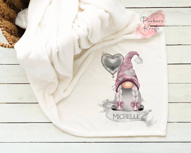 Personalised Blanket - Christmas Gonk Gift For Her Him Custom Name Pink Gonks - image 1