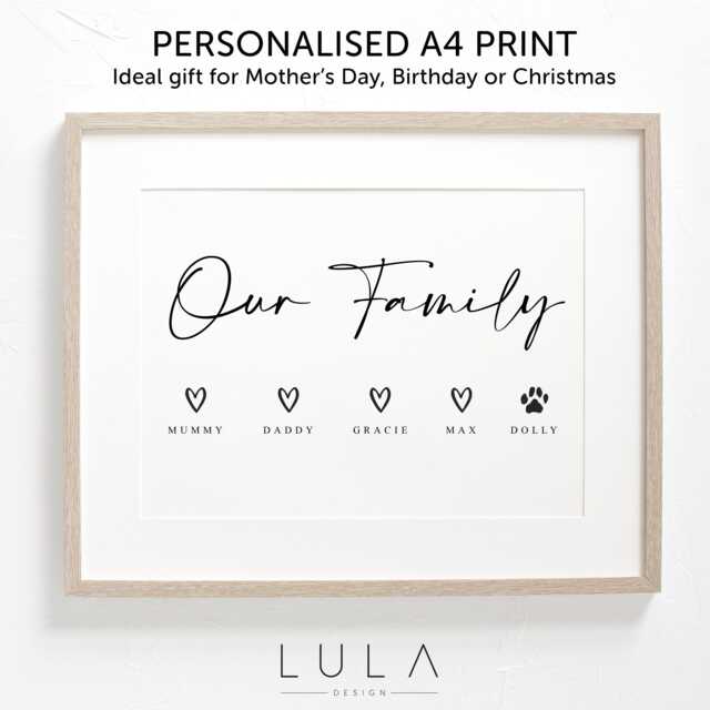 Personalised Our Family A4 Print Unframed Gift For Mum Grandma Christmas Mothers Day Mummy Nanny Nana Dad Grandad Birthday - image 1