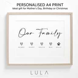 Personalised Our Family A4 Print Unframed Gift For Mum Grandma Christmas Mothers Day Mummy Nanny Nana Dad Grandad Birthday - thumbnail 1