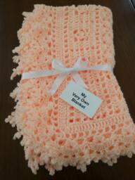 Peach Lace Hand Crocheted Baby Girl Blanket - thumbnail 1
