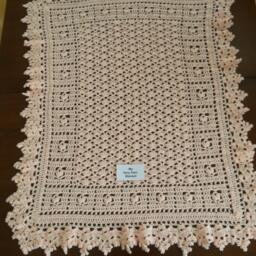 Peach Lace Hand Crocheted Baby Girl Blanket - thumbnail 4