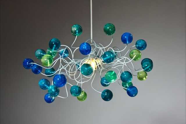 Modern Ceiling Light Fixture Blue Green Resin Bubble Chandelier - image 1