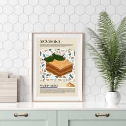 Moussaka Poster, Greek Food Print, Creece Street Food, Kitchen Retro Wall Art, Restaurant Cafe Decor - thumbnail 3