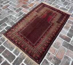Cozy 3'2x5'1 Prayer Rug - Fine Quality Handwoven Trukish Wool Carpet Beautiful Islamic Mat Oriental Design Bohemian Giftable - thumbnail 1
