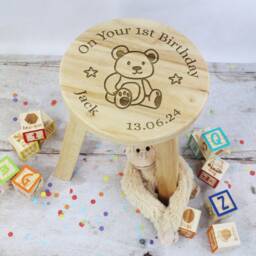 First Birthday Gift, Child's Wooden Stool, On Your 1St Chair Personalised With Name & Date, One Year Old Baby Girl/Boy Gift - thumbnail 3