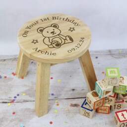 First Birthday Gift, Child's Wooden Stool, On Your 1St Chair Personalised With Name & Date, One Year Old Baby Girl/Boy Gift - thumbnail 4