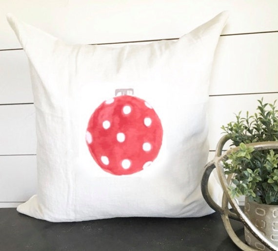 Red Polka Dot Christmas Ornament Pillow Cover 18 X ///Holiday Gift Throw Accent