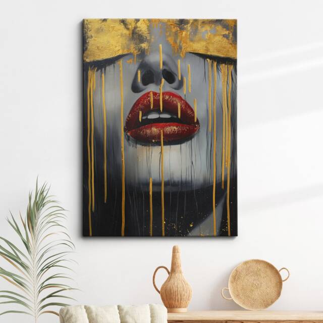 Gold Dripping Face Painting Framed Poster Print & Canvas Wall Decor Art Bedroom Home Office Interior Gift For Girls Womens Gifts - image 1