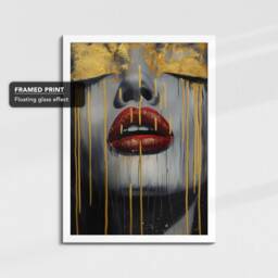 Gold Dripping Face Painting Framed Poster Print & Canvas Wall Decor Art Bedroom Home Office Interior Gift For Girls Womens Gifts - thumbnail 3