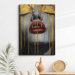 Gold Dripping Face Painting Framed Poster Print & Canvas Wall Decor Art Bedroom Home Office Interior Gift For Girls Womens Gifts - thumbnail 1