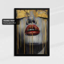 Gold Dripping Face Painting Framed Poster Print & Canvas Wall Decor Art Bedroom Home Office Interior Gift For Girls Womens Gifts - thumbnail 2