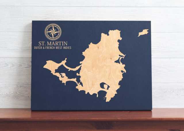 st. Martin Map - Engraved Wood Coastal Chart Wall Art Sign, Beach Home Decor Nautical Island Life Print, Unique Personalized Family Gift - image 1