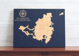 st. Martin Map - Engraved Wood Coastal Chart Wall Art Sign, Beach Home Decor Nautical Island Life Print, Unique Personalized Family Gift - thumbnail 1