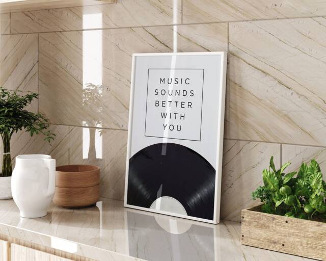Music Sounds Better With You Wall Art Print Song Lyrics Typography Living Room Bedroom Home Decor Modern Minimalist Dance Gift Present - image 1