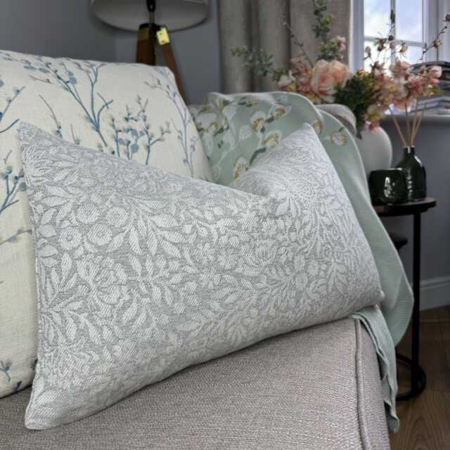 "Modern Floral Grey Cushion Cover, Hidcote Design Pillow Countryside Home Decor, Floral Rustic Lumbar Size 12""x20" - image 1