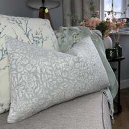"Modern Floral Grey Cushion Cover, Hidcote Design Pillow Countryside Home Decor, Floral Rustic Lumbar Size 12""x20" - thumbnail 1