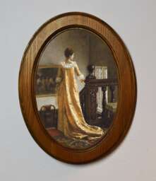 Light Oak Oval Wooden Framed Picture, Edmund Blair Leighton The Golden Train, Art Print, Wall Hanging Home Decor Antique Vintage Style - thumbnail 1