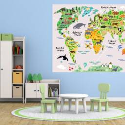 Huge Map Of The World Playroom Decal Wall Decals Kids Bedroom Boys Animal World Map W202 - thumbnail 4
