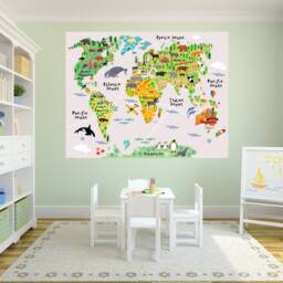 Huge Map Of The World Playroom Decal Wall Decals Kids Bedroom Boys Animal World Map W202 - thumbnail 3