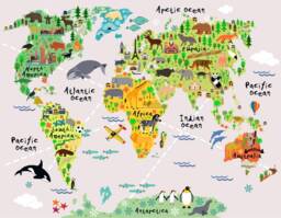 Huge Map Of The World Playroom Decal Wall Decals Kids Bedroom Boys Animal World Map W202 - thumbnail 1
