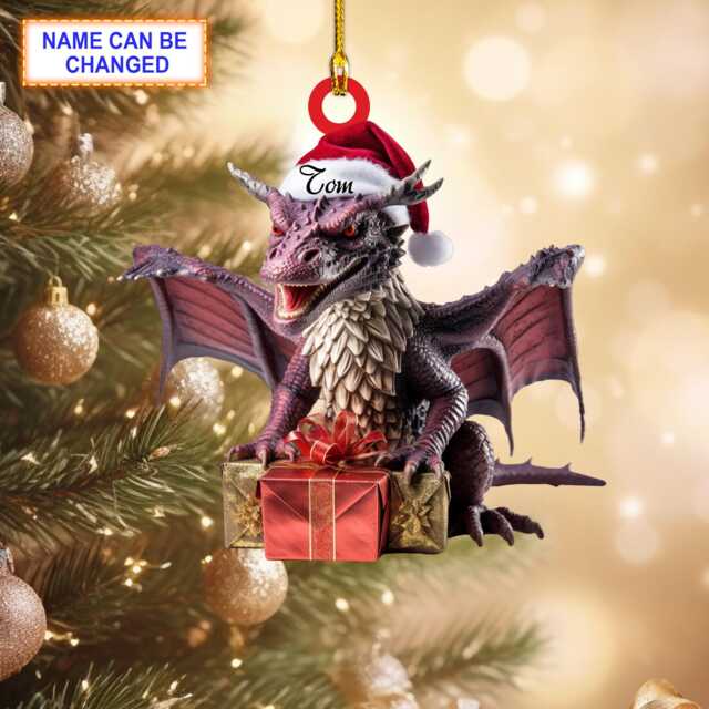Custom Name Dragon Christmas Personalized Ornament, Tree Hanging Decor, Flat 2D - image 1