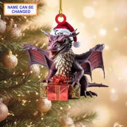 Custom Name Dragon Christmas Personalized Ornament, Tree Hanging Decor, Flat 2D