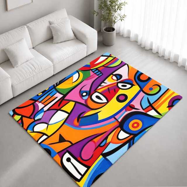 Colourful Cubist Abstract Face Portrait Rug Non-Slip Soft Area Carpet Bedroom Living Room Hallway Mat Decor - Made in UK - image 1